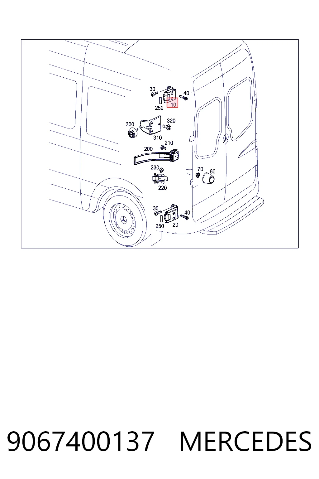 9067400137 Mercedes Bisagra superior derecha de puerta trasera batiente