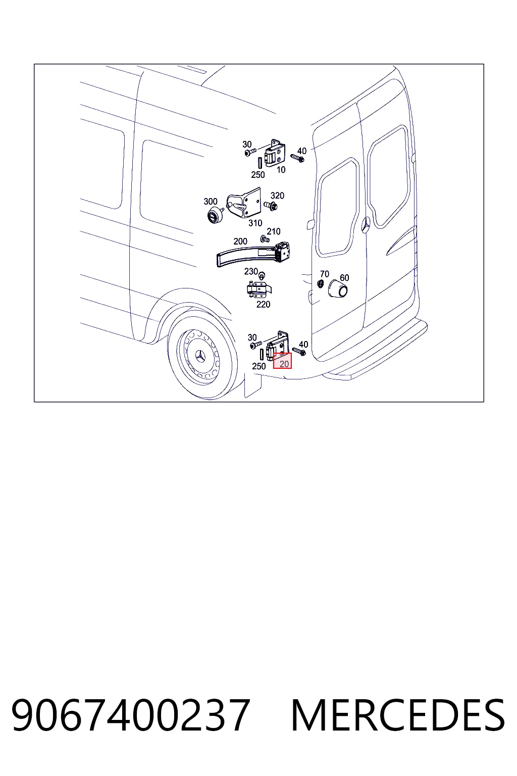 9067400237 Mercedes Bisagra inferior izquierda de puerta trasera batiente