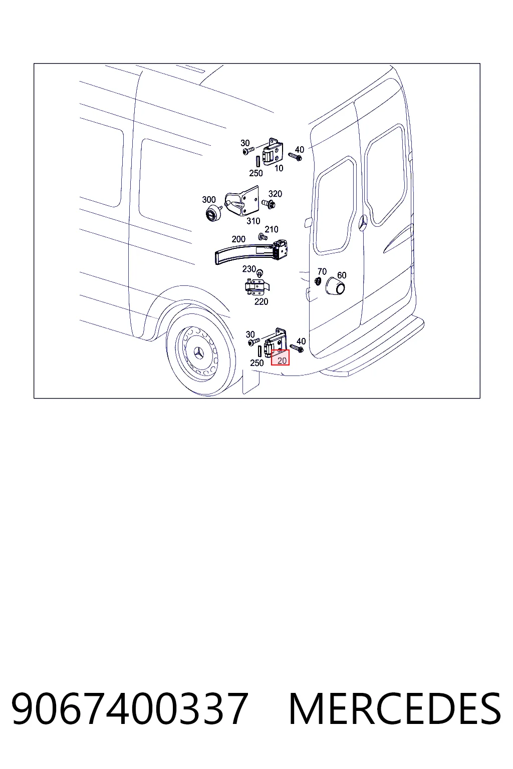 9067400337 Mercedes Bisagra inferior derecha de puerta trasera batiente