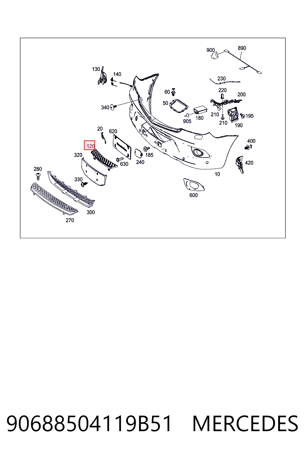 90688504119B51 Mercedes Protector, paragolpes