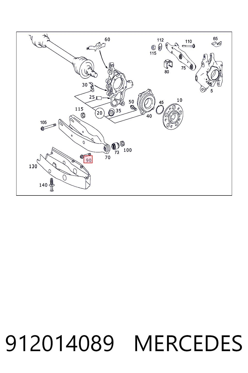 Perno de fijación del brazo inferior trasero exterior 912014089 MERCEDES