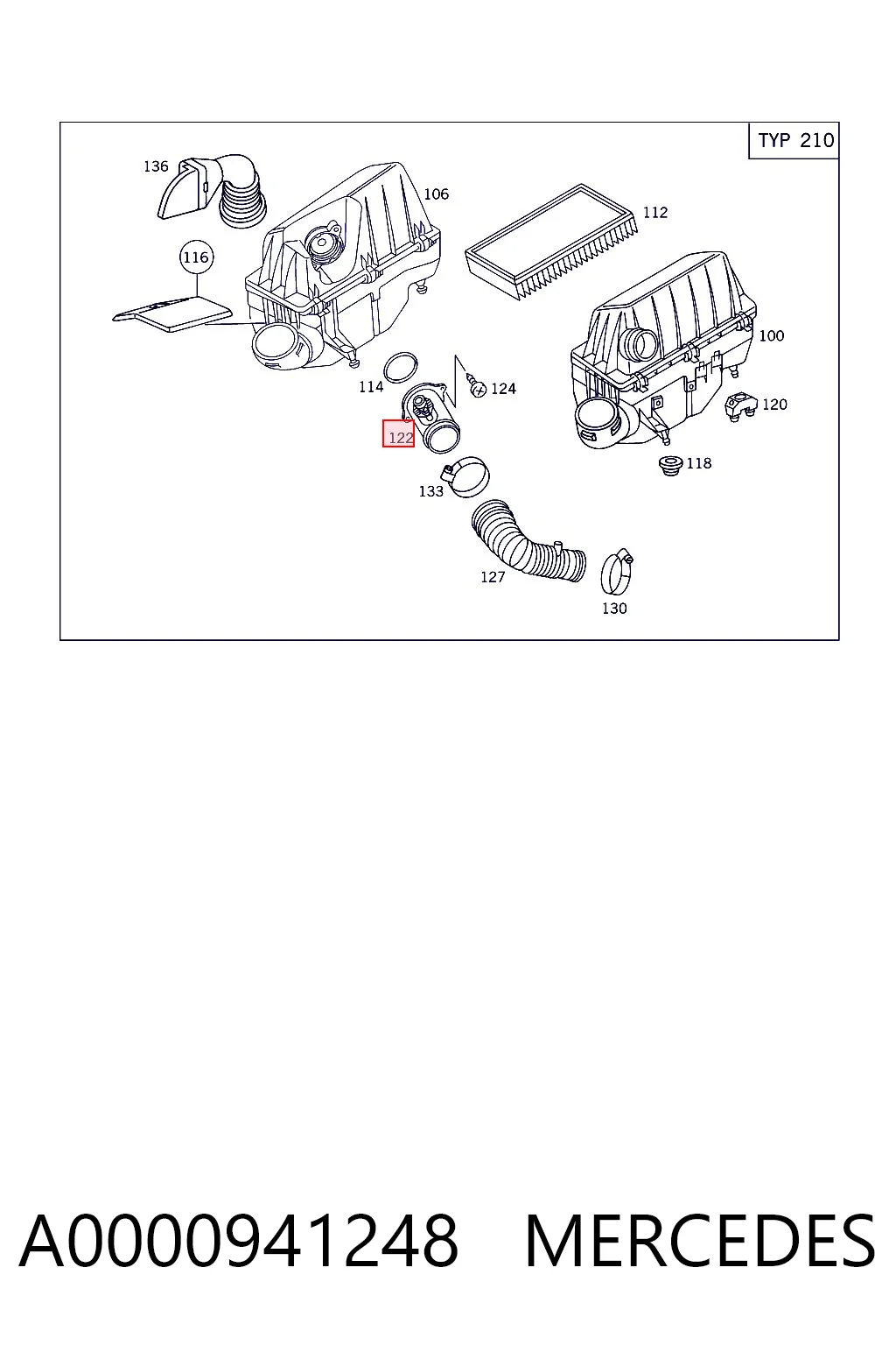 A0000941248 Mercedes Sensor de flujo de aire