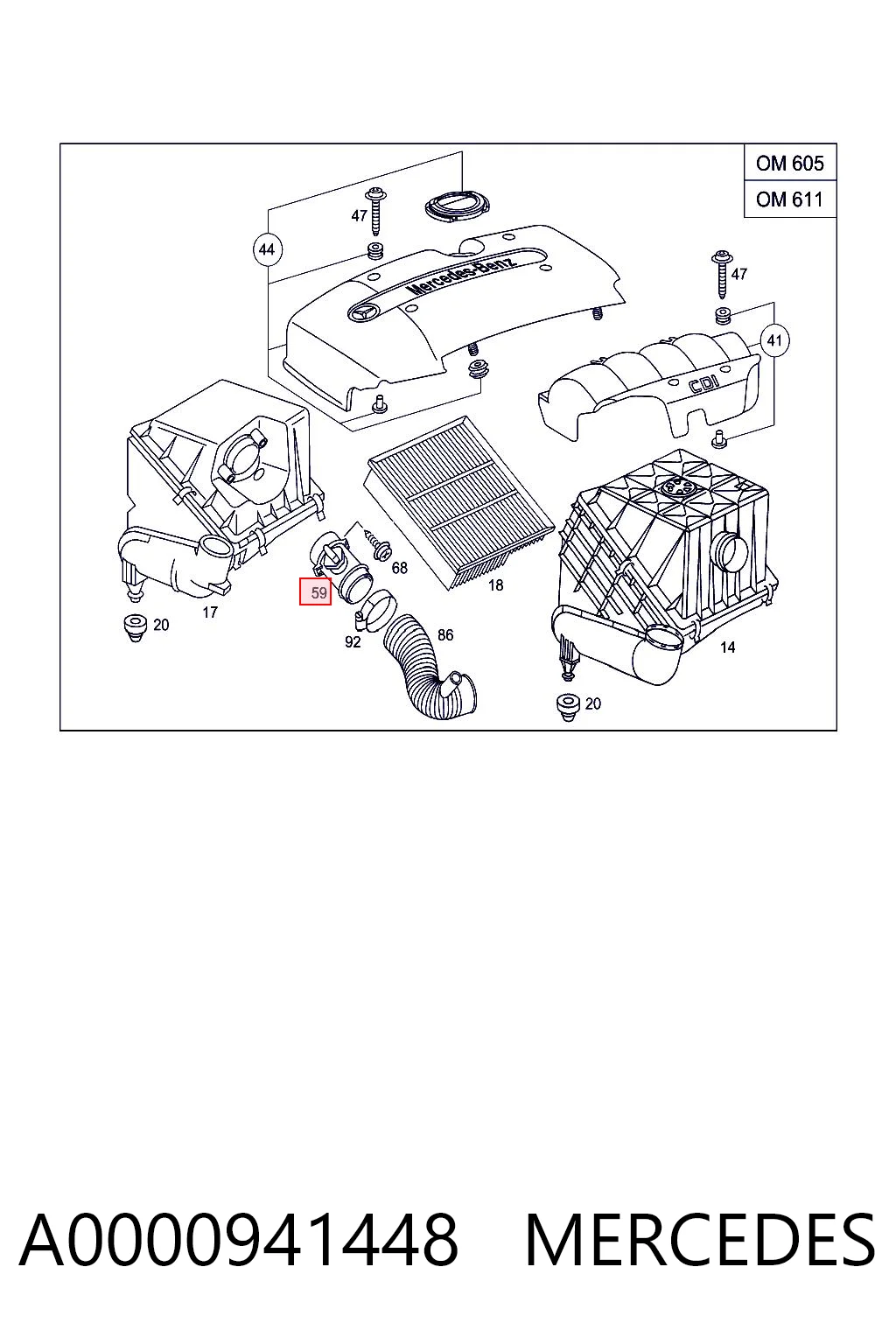 A0000941448 Mercedes Sensor de flujo de aire