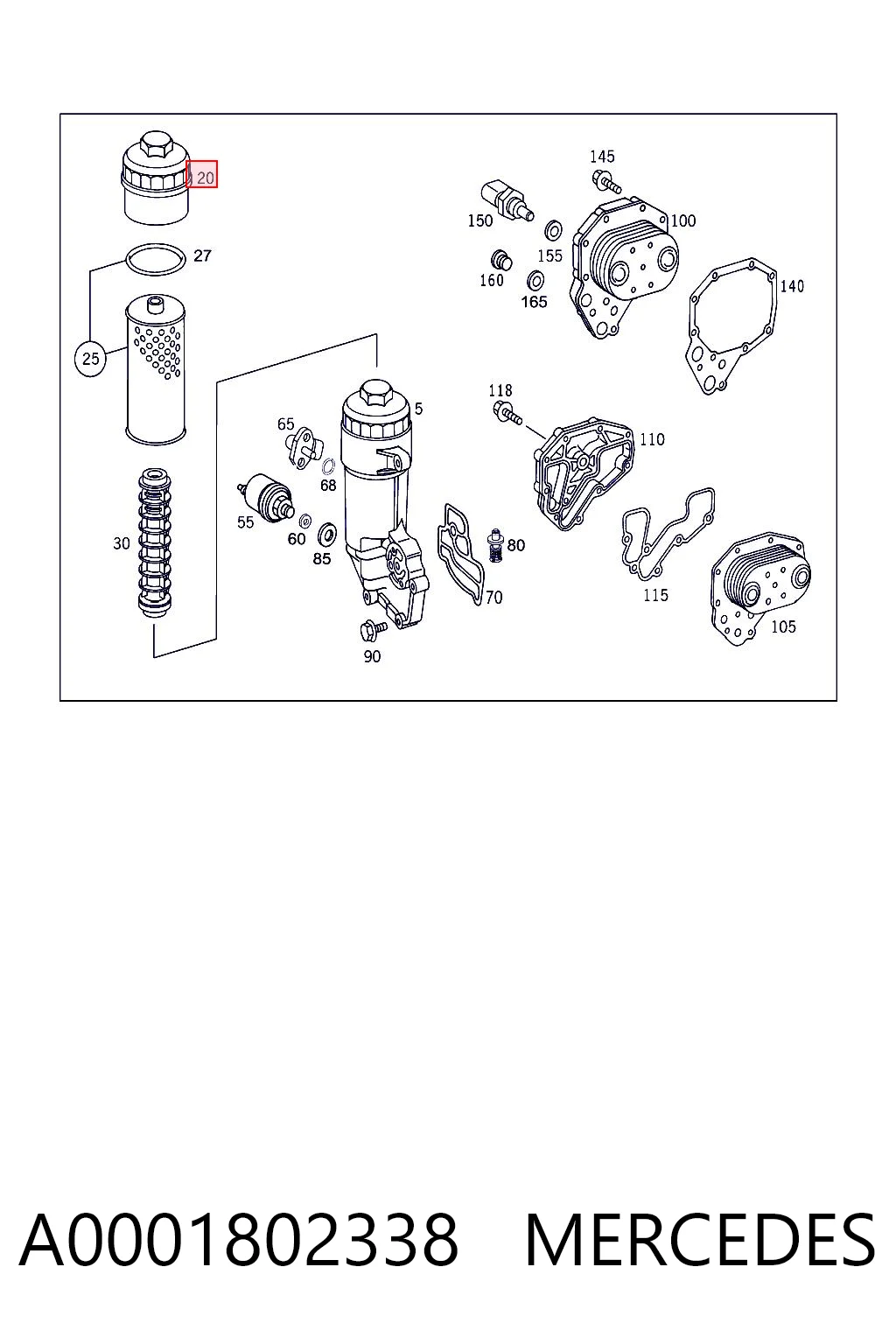 A0001802338 Mercedes Tapa del filtro de aceite