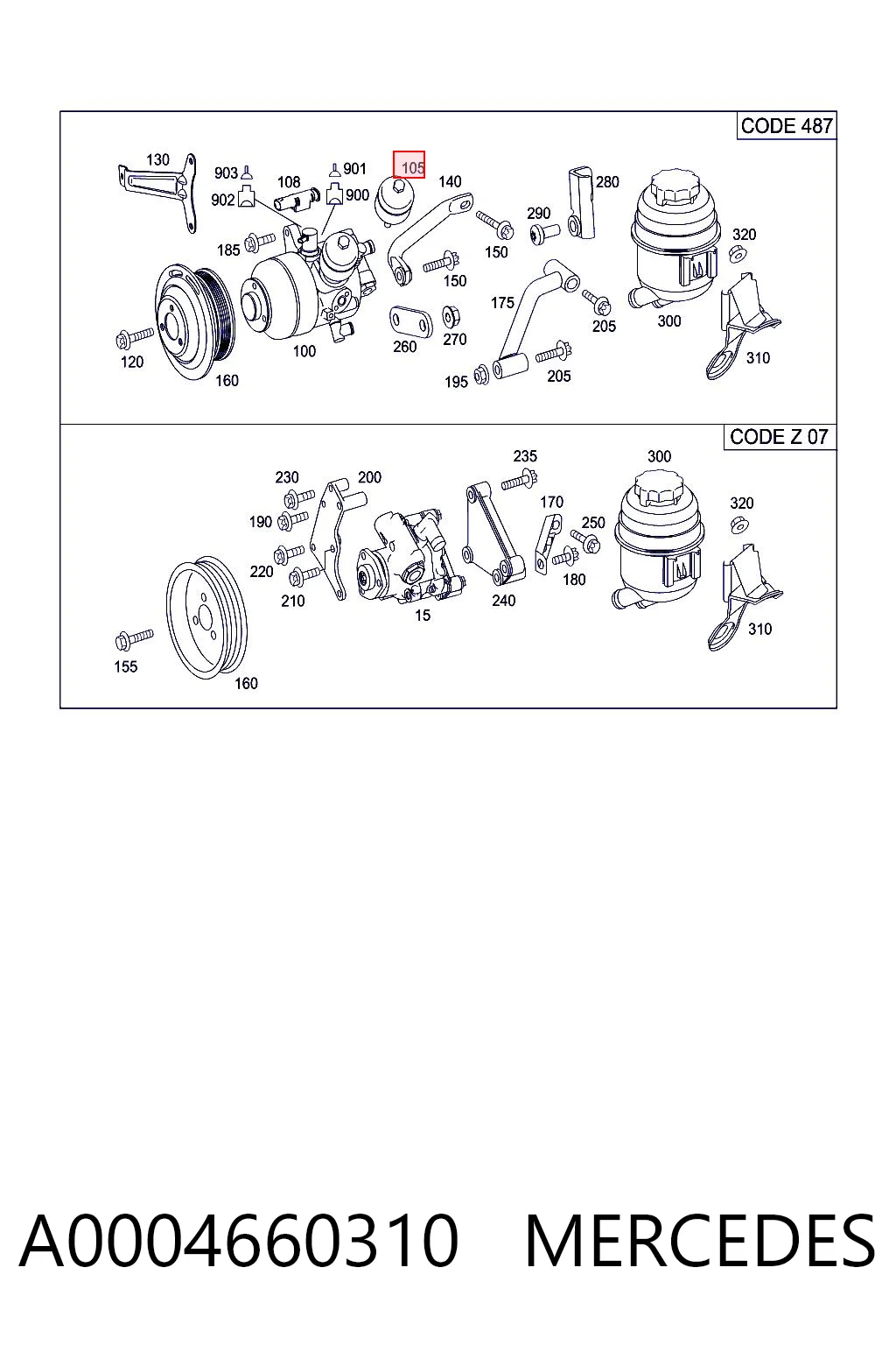 A0004660310 Mercedes Acumulador hidráulico de la bomba de dirección asistida