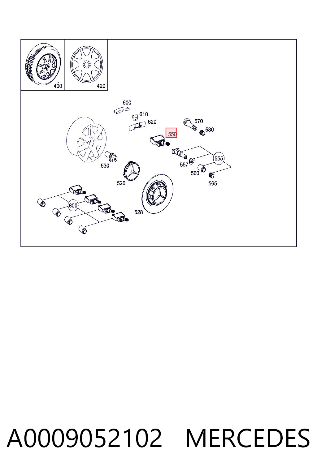 A0009052102 Mercedes Sensor de presión de neumáticos (TPMS)