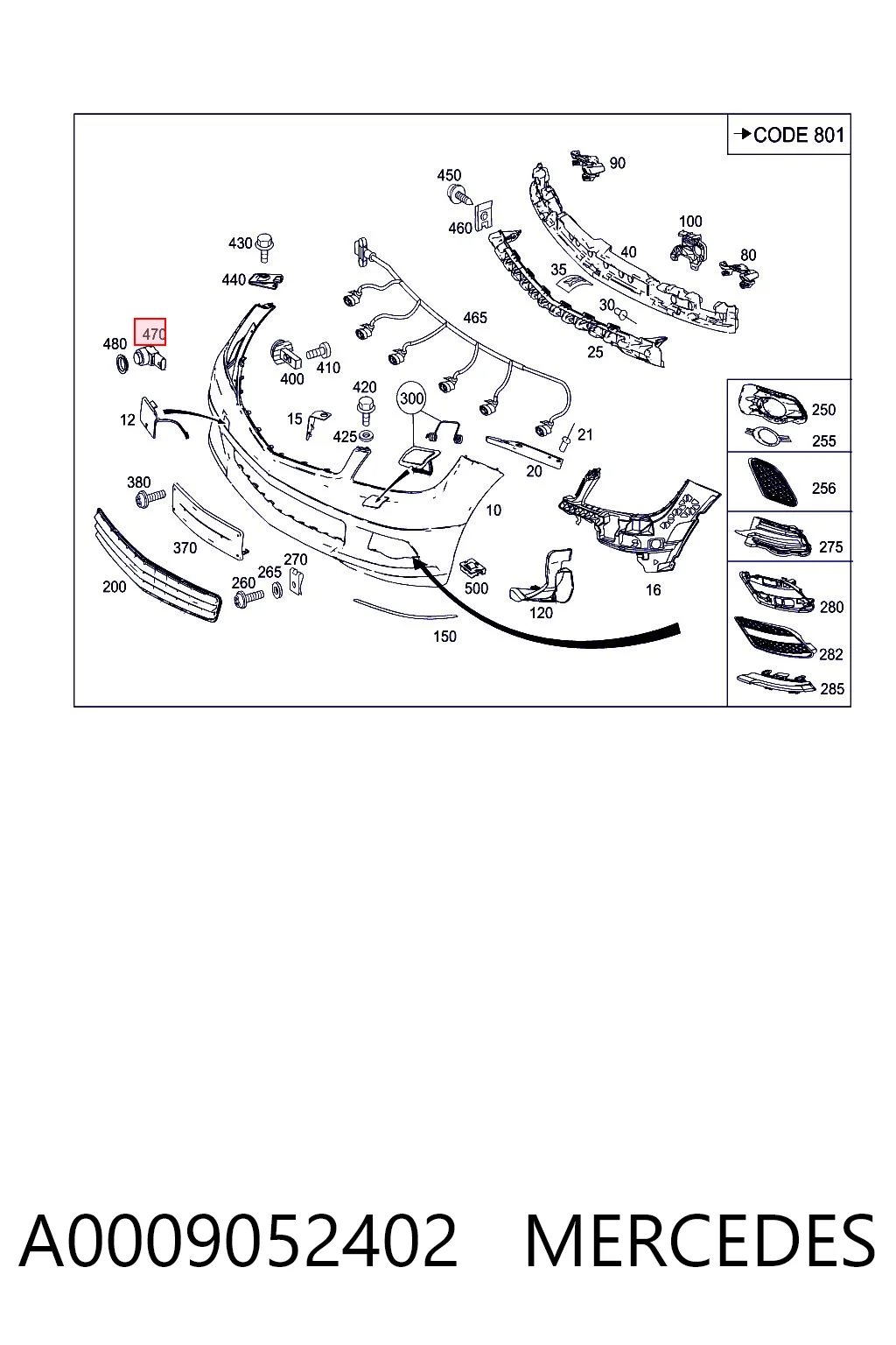 A0009052402 Mercedes Sensor lateral delantero/trasero de aparcamiento