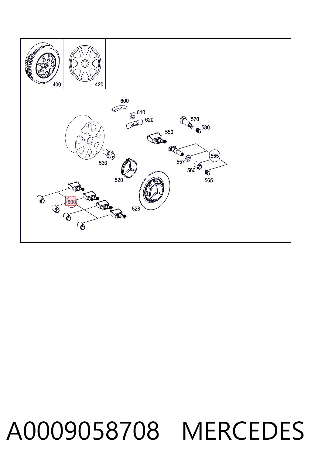 A0009058708 Mercedes Sensor de presión de neumáticos (TPMS)
