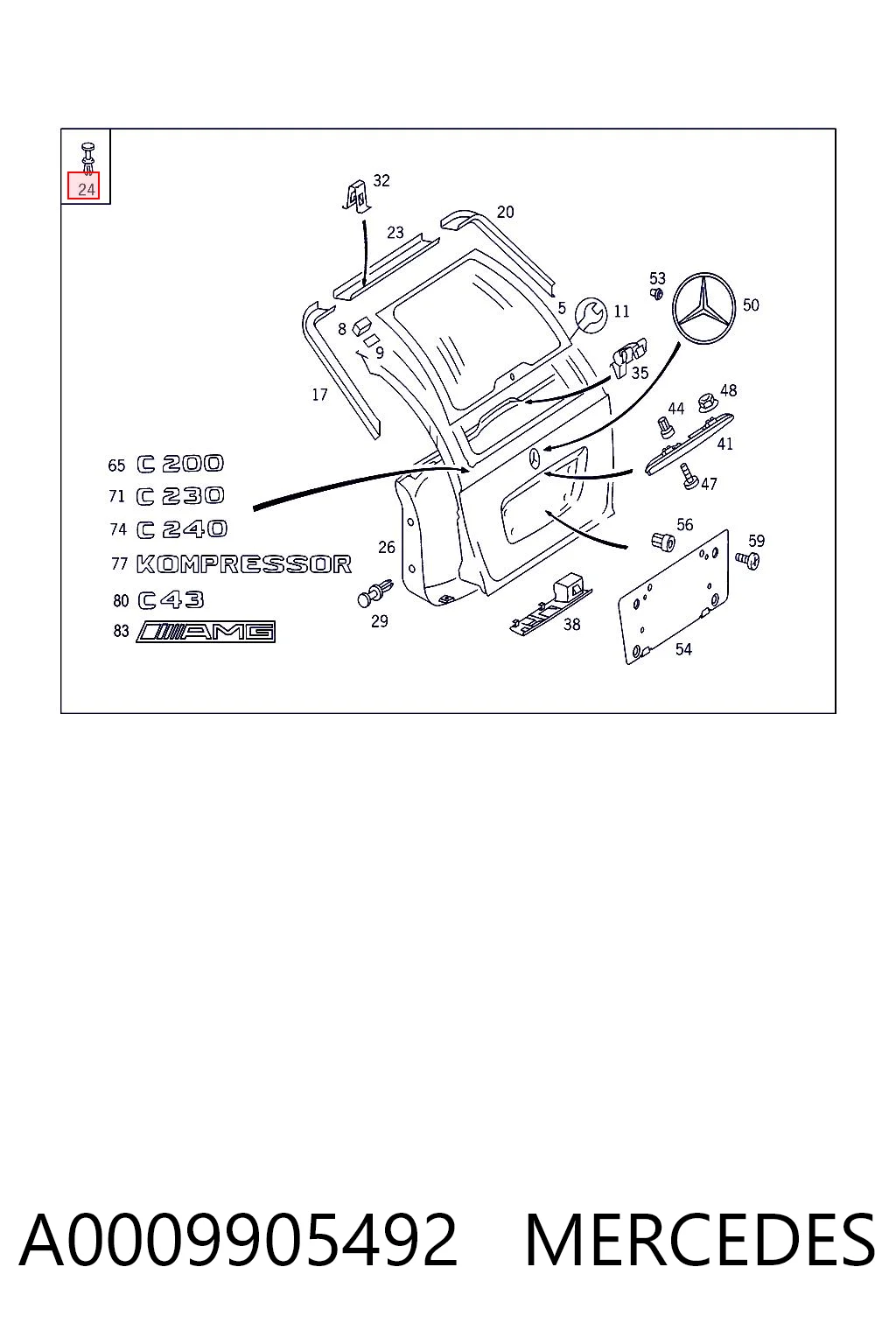A0009905492 Mercedes Clip de fijación del guardabarros delantero