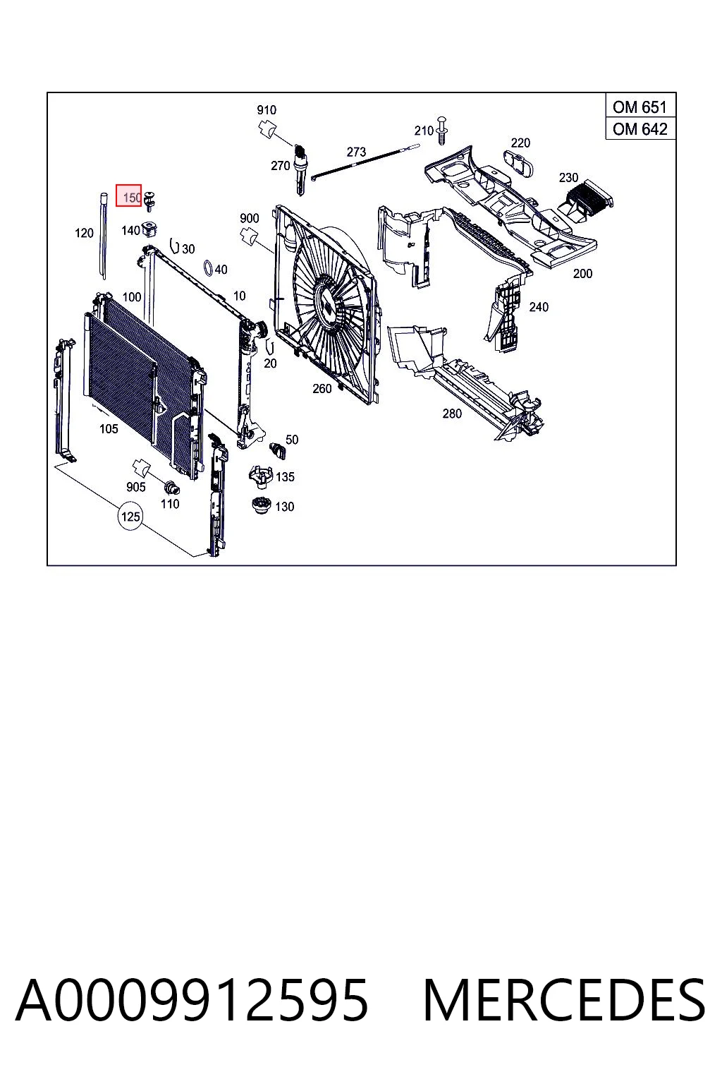 A0009912595 Mercedes Soporte superior del radiador