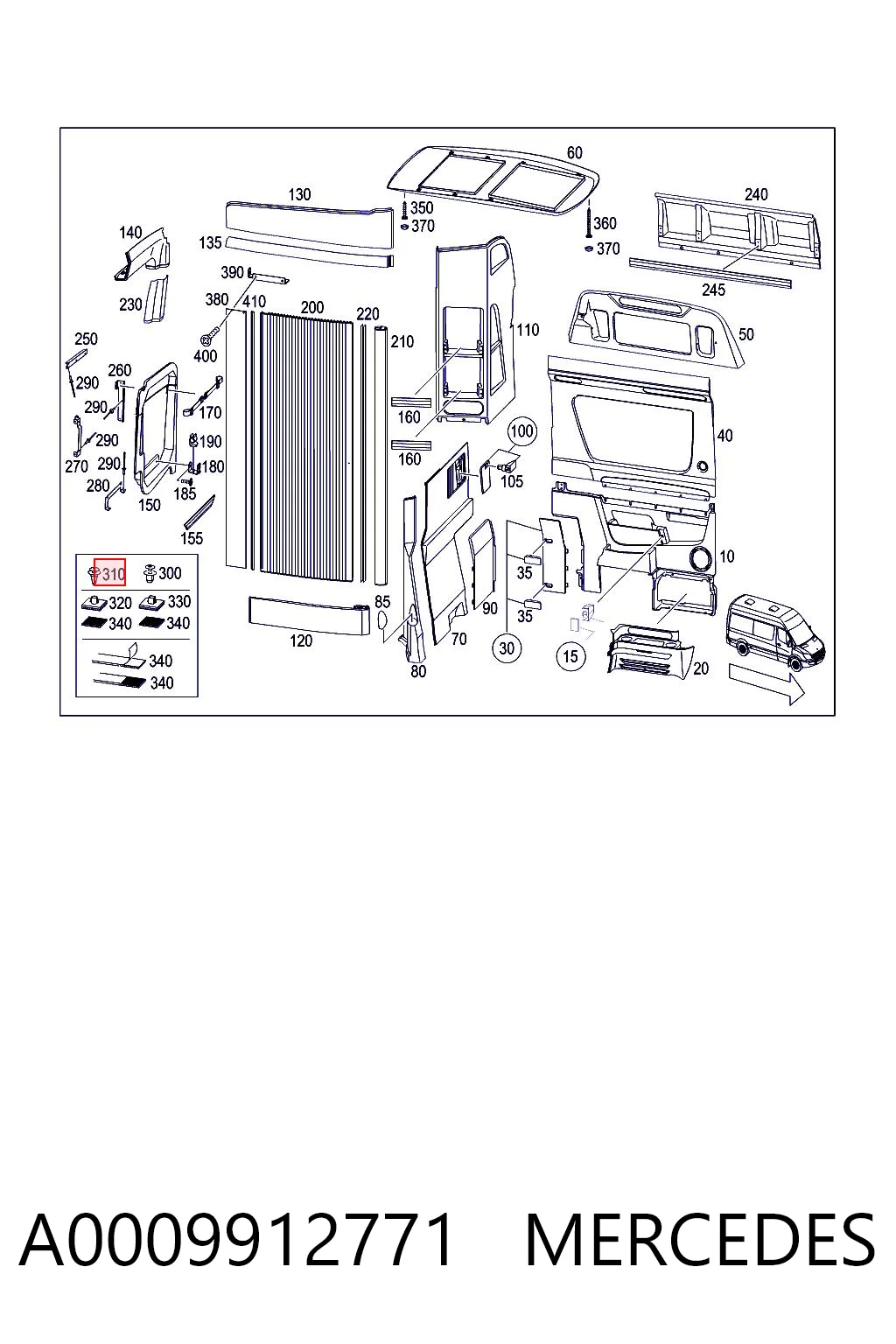 A0009912771 Mercedes Clips de fijación para panel de puerta