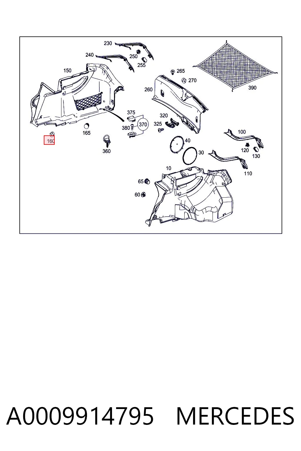 A0009914795 Mercedes Clip del aislante del capó