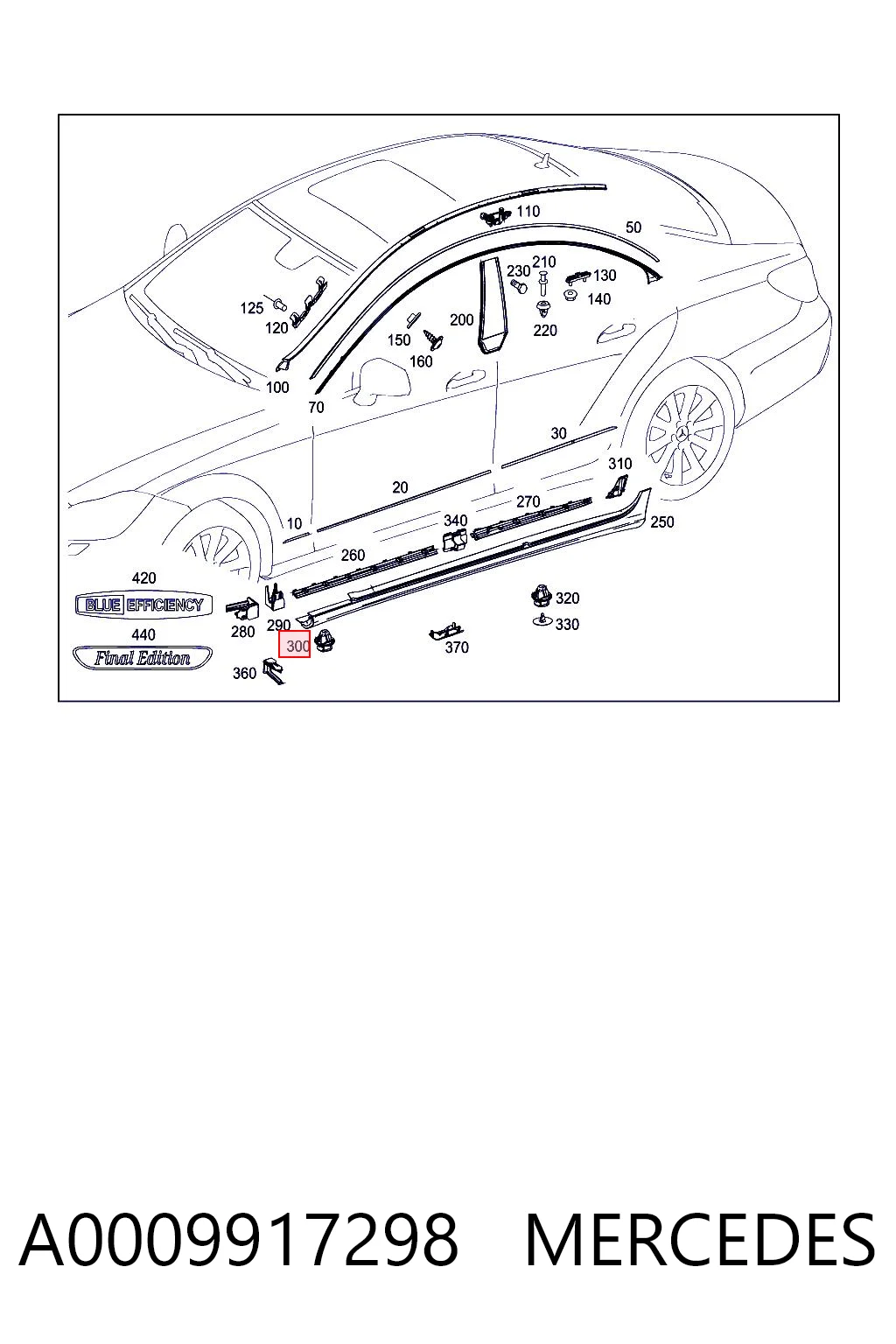A0009917298 Mercedes Clip de sujeción de moldura de estribo