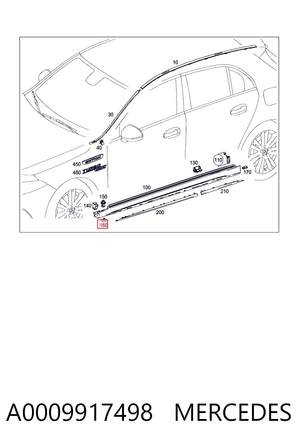 A0009917498 Mercedes Clip de sujeción de moldura de estribo