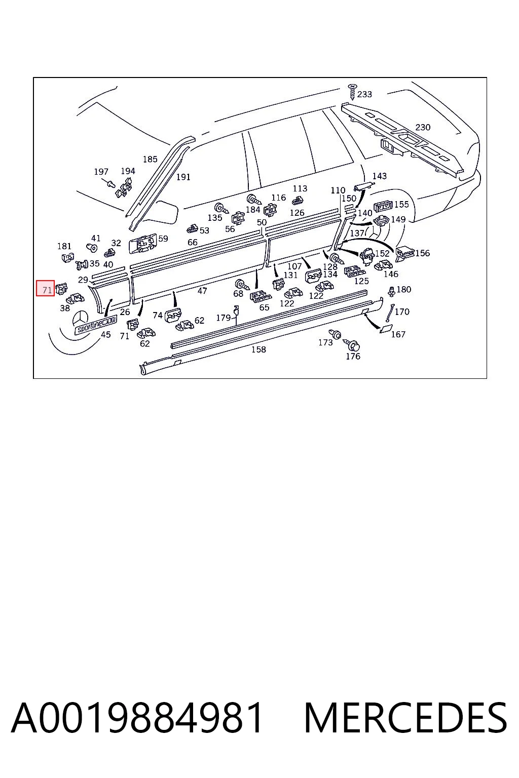A0019884981 Mercedes Clip de fijación de moldura de puerta