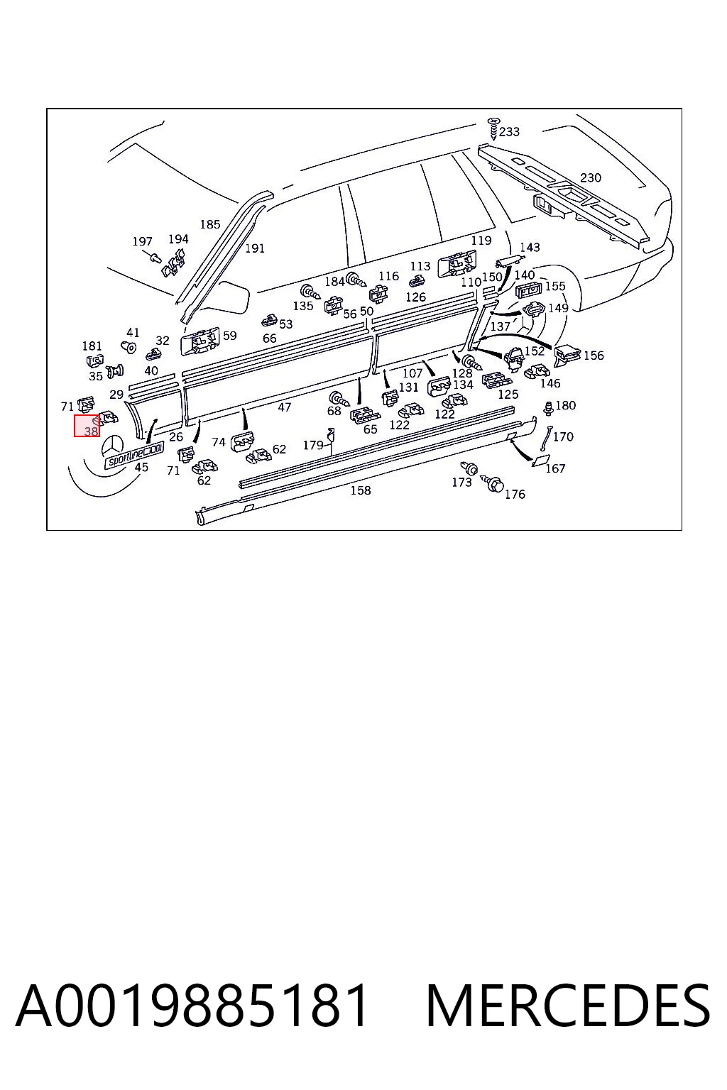 A0019885181 Mercedes Clip de fijación del guardabarros delantero