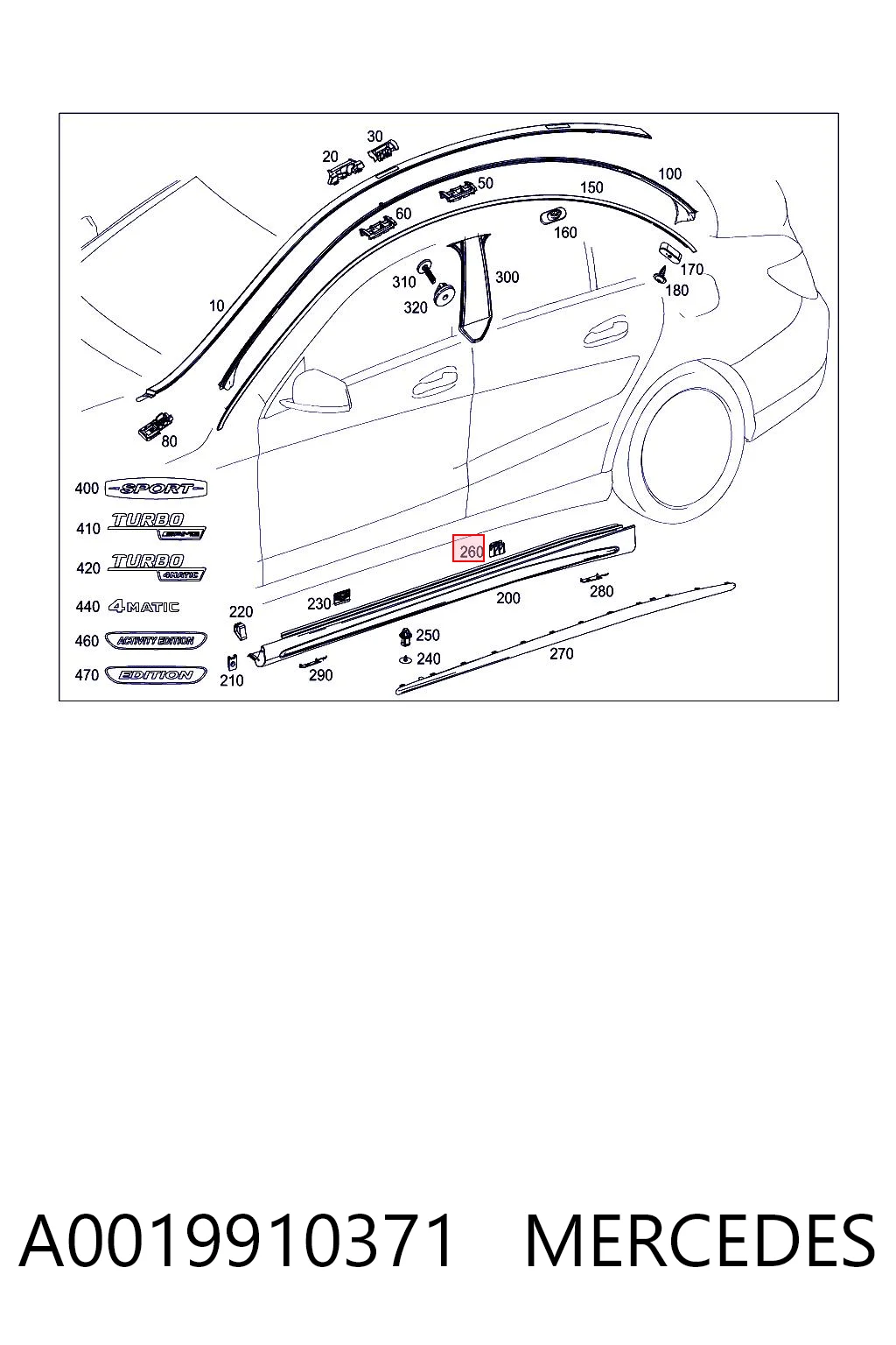 A0019910371 Mercedes Clip de sujeción de moldura de estribo