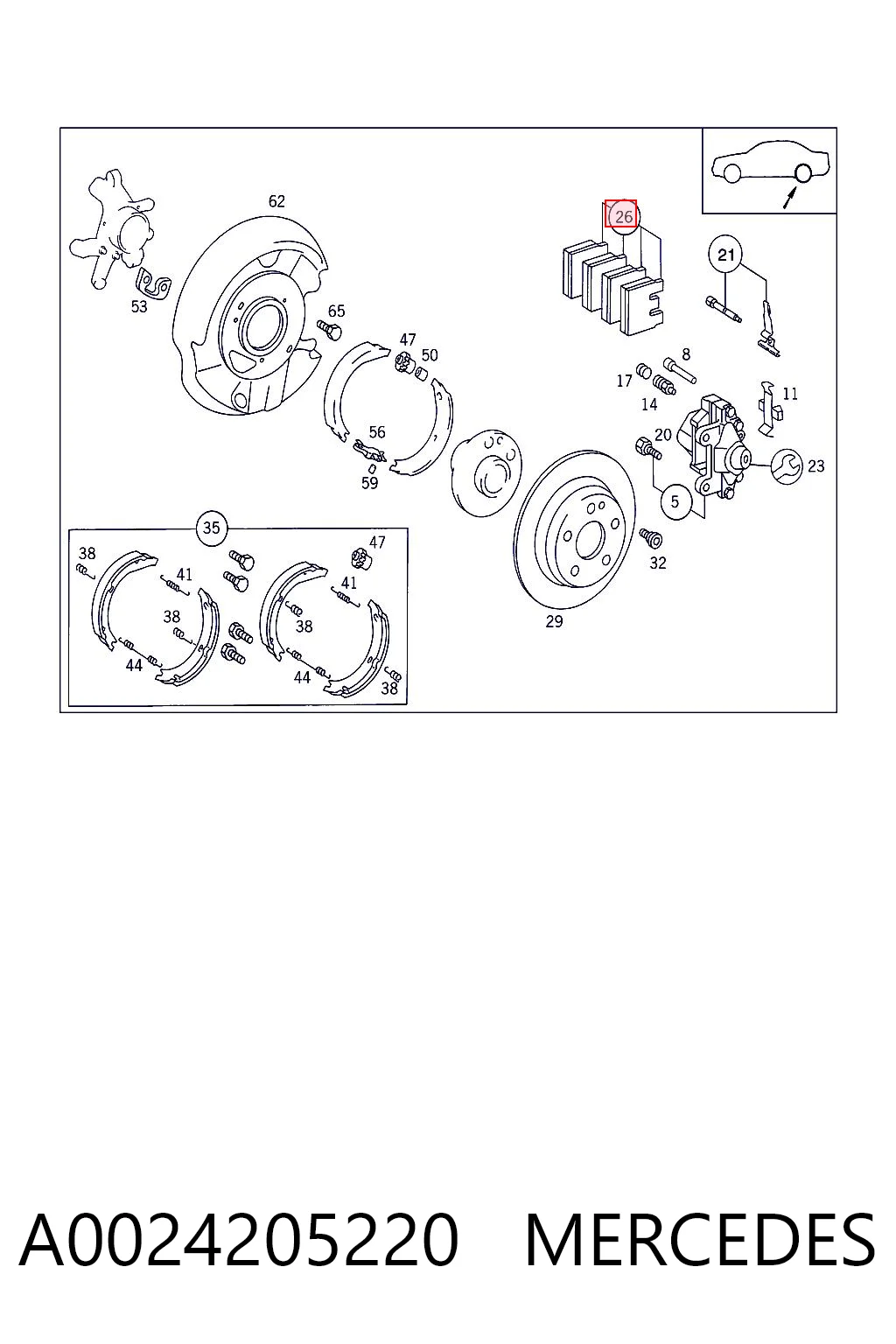 A0024205220 Mercedes Pastillas freno traseras
