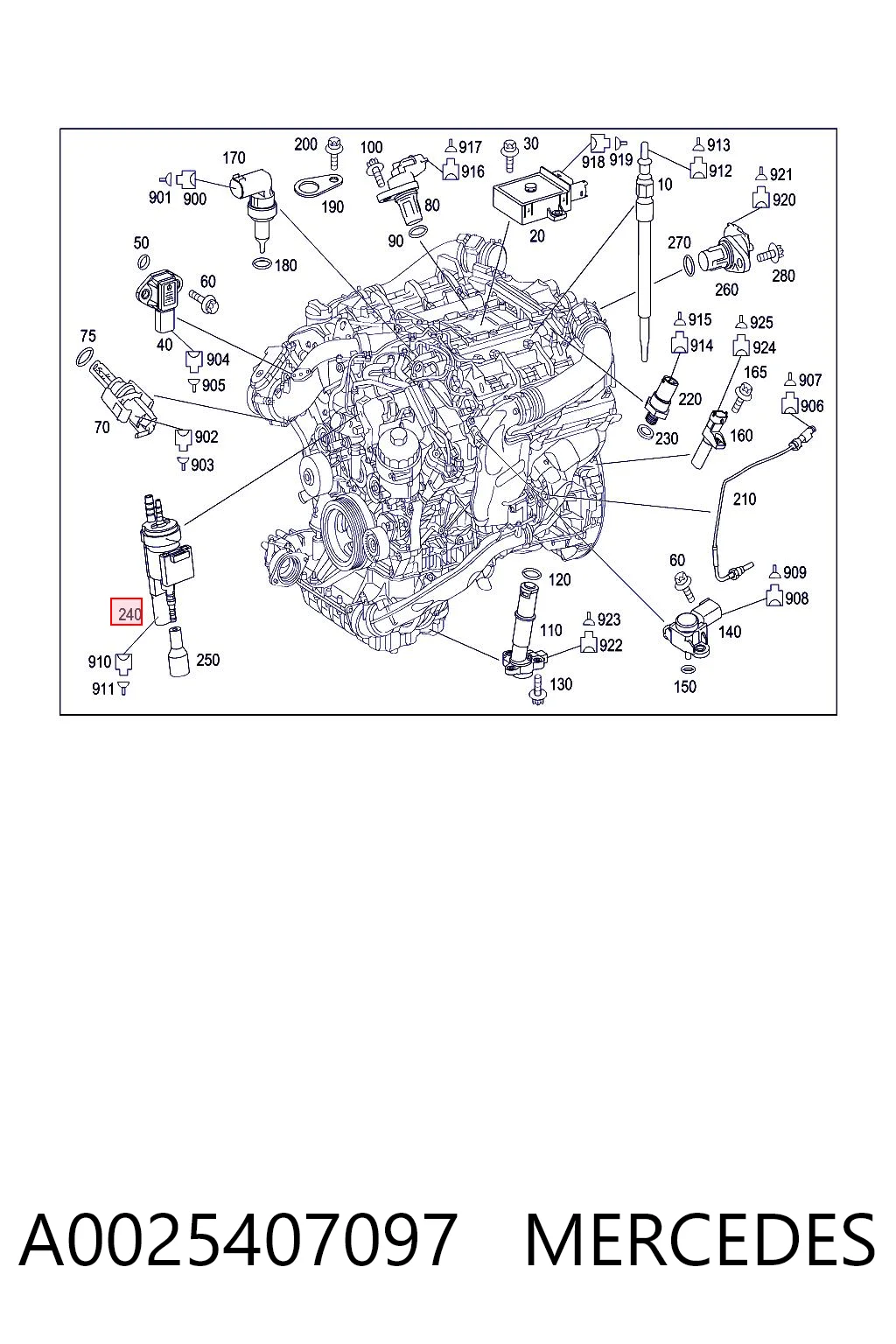 A0025407097 Mercedes Válvula conmutadora del sistema de admisión de aire