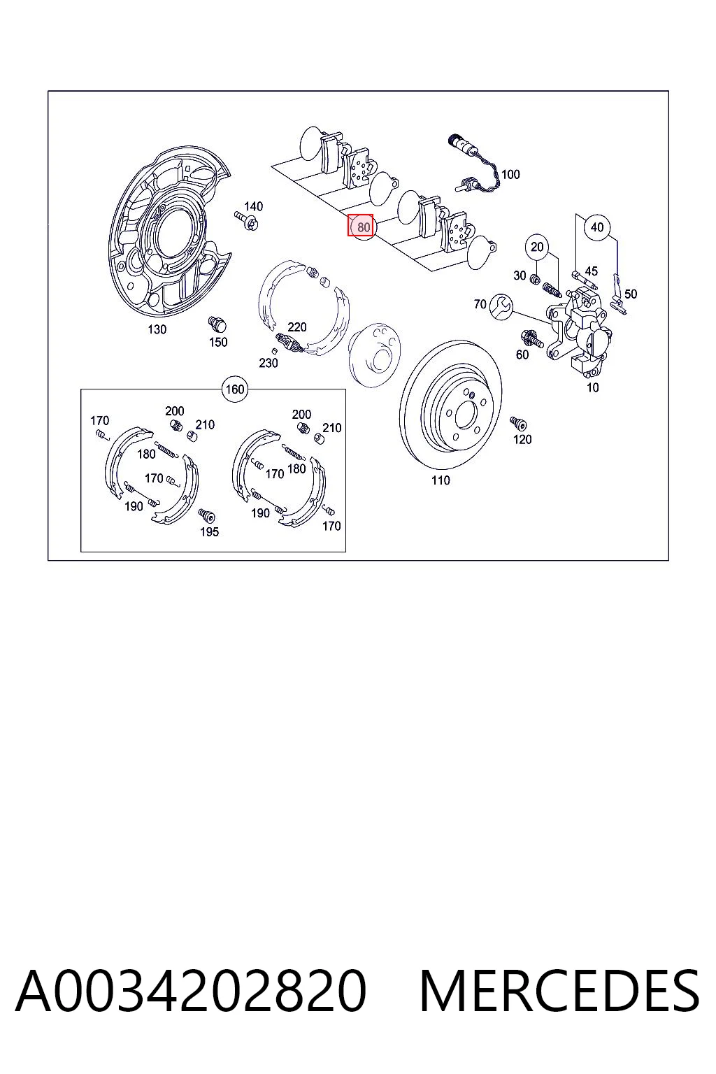 A0034202820 Mercedes Pastillas freno traseras
