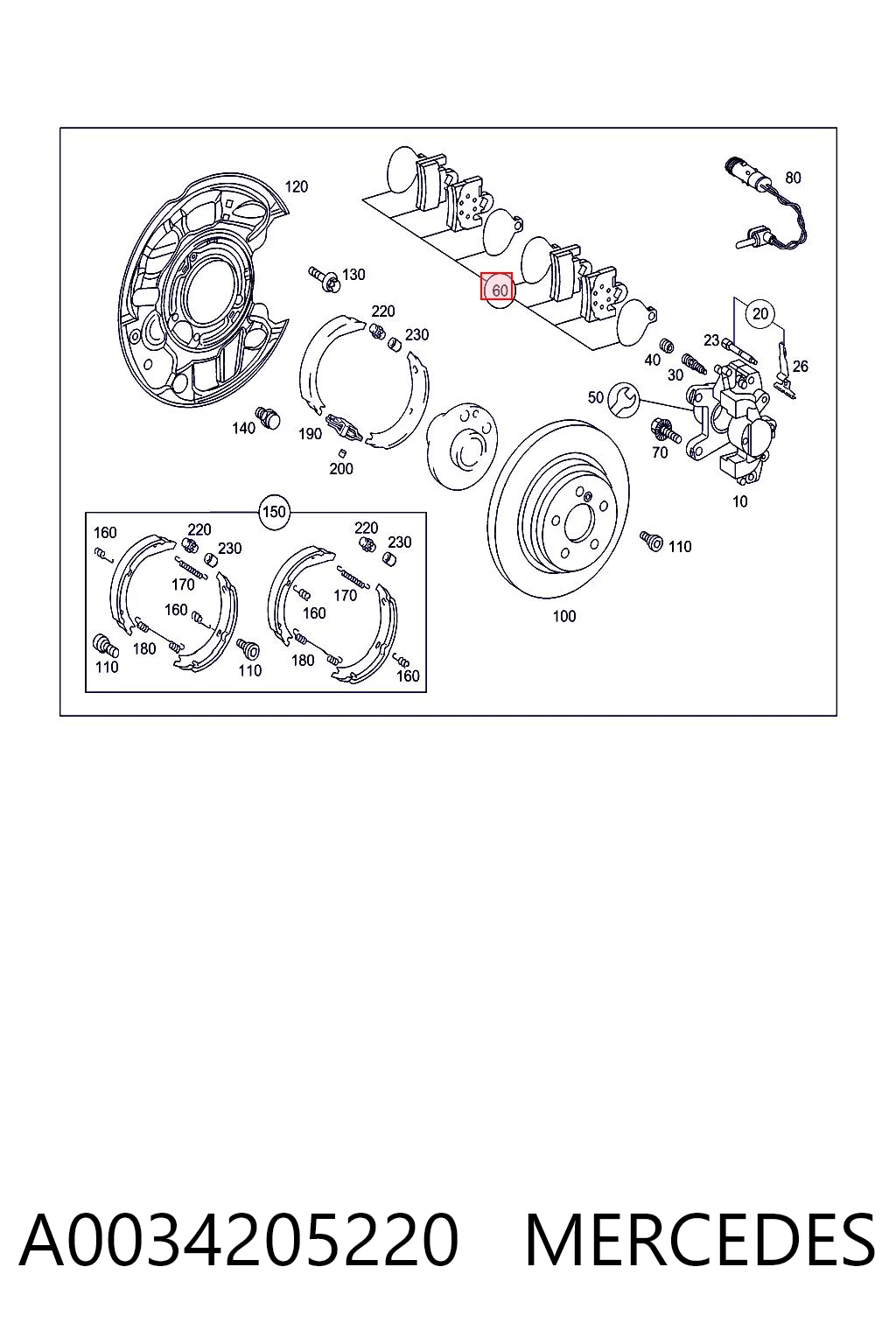 A0034205220 Mercedes Pastillas freno traseras