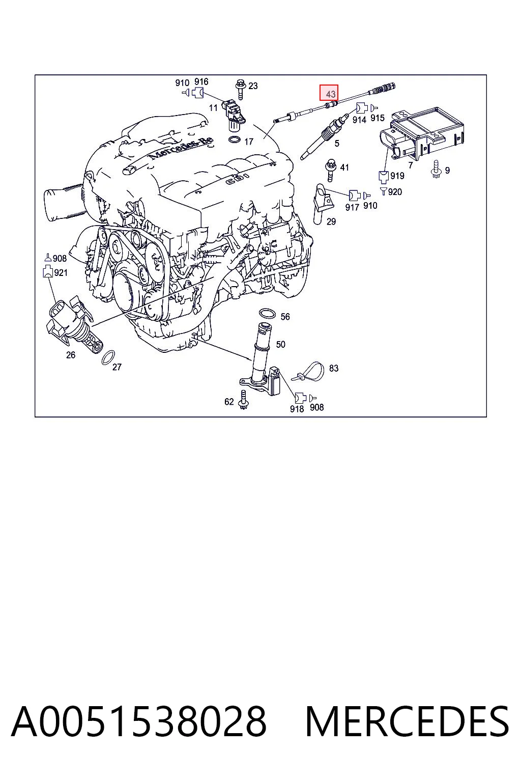 A0051538028 Mercedes Sensor de temperatura de gases de escape antes del catalizador