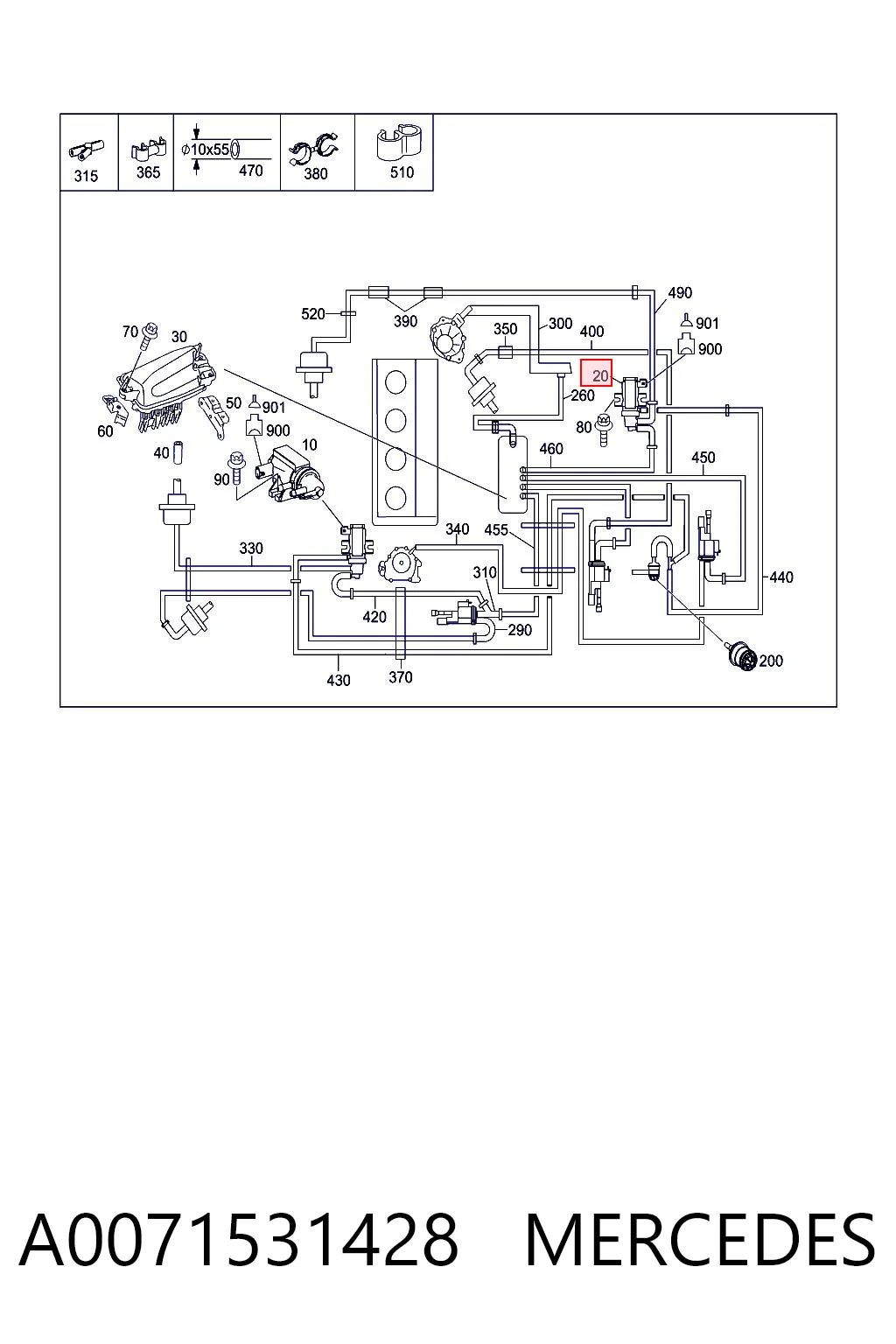 A0071531428 Mercedes Válvula solenoide de control de presión de sobrealimentación