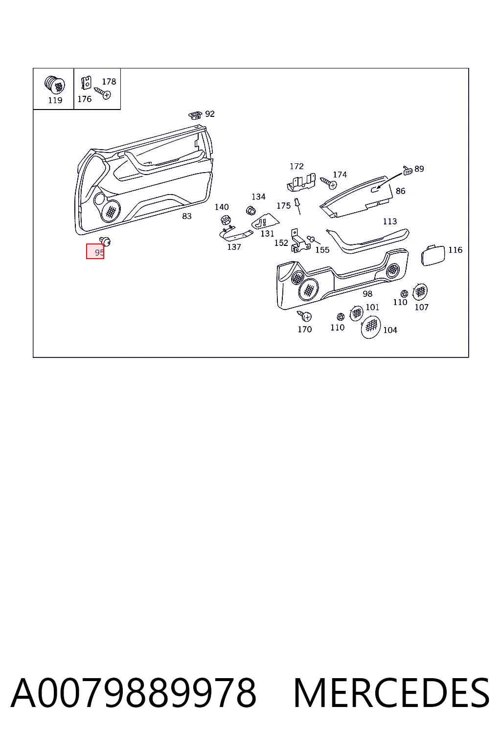 A0079889978 Mercedes Clips de fijación para panel de puerta