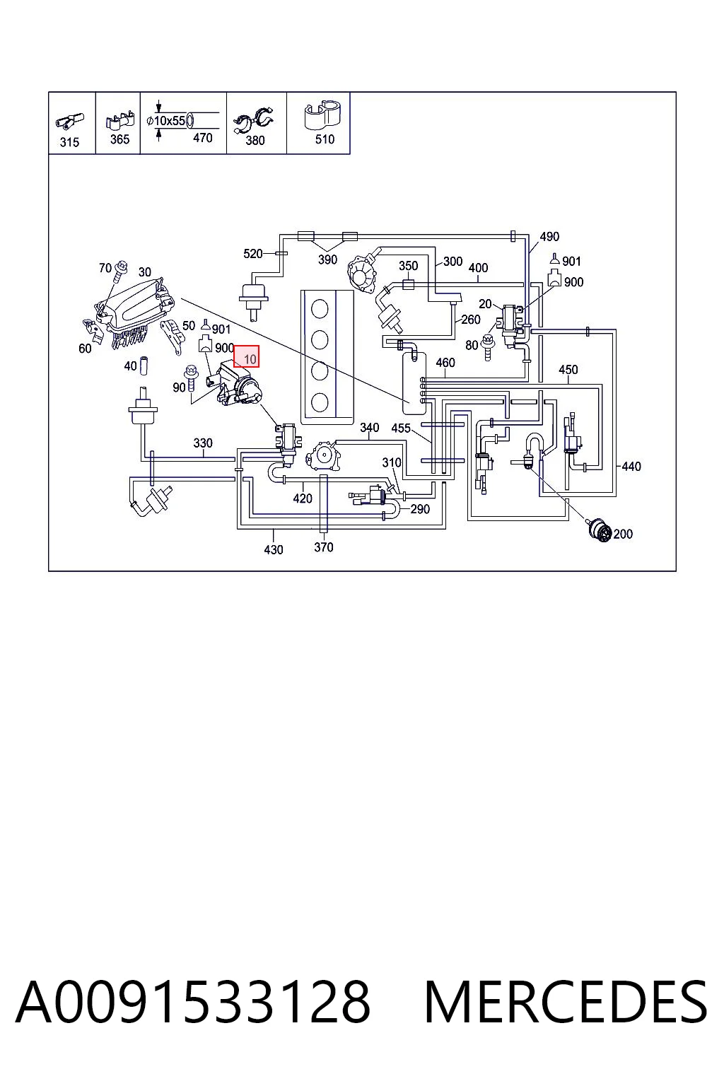 A0091533128 Mercedes Válvula solenoide de control de presión de sobrealimentación