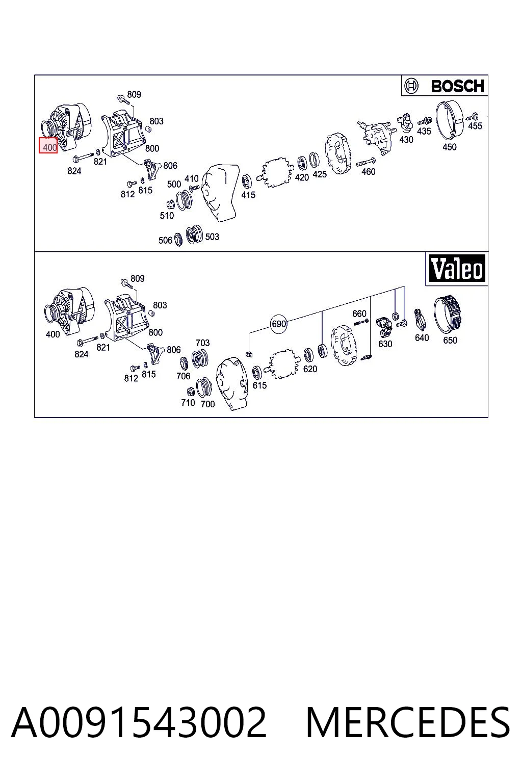 A0091543002 Mercedes Alternador de coche