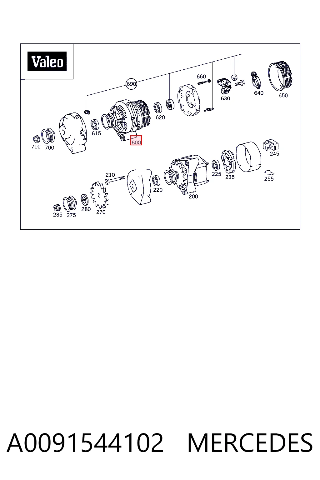 A0091544102 Mercedes Alternador de coche