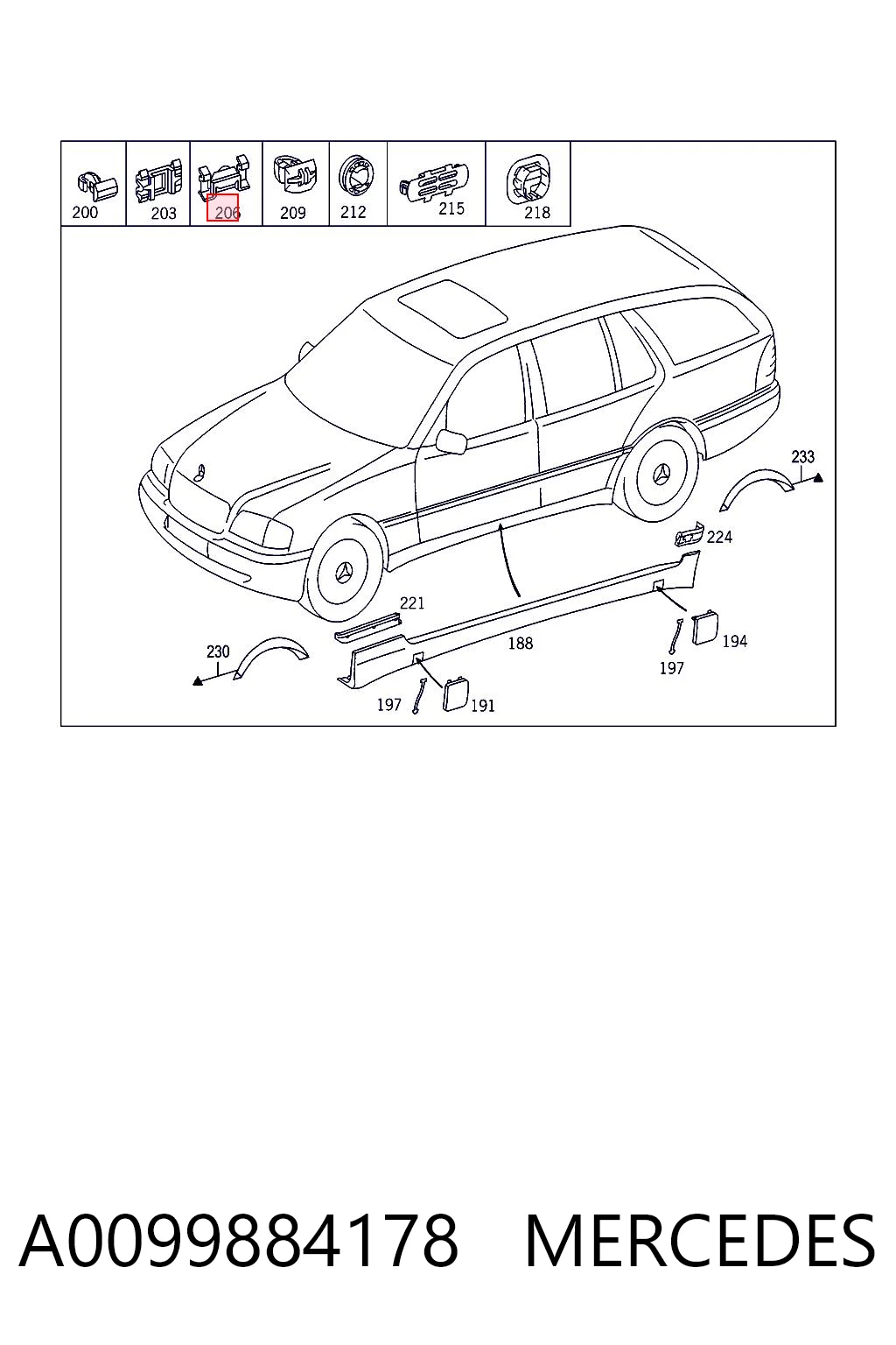 A0099884178 Mercedes Clip de sujeción de moldura de estribo