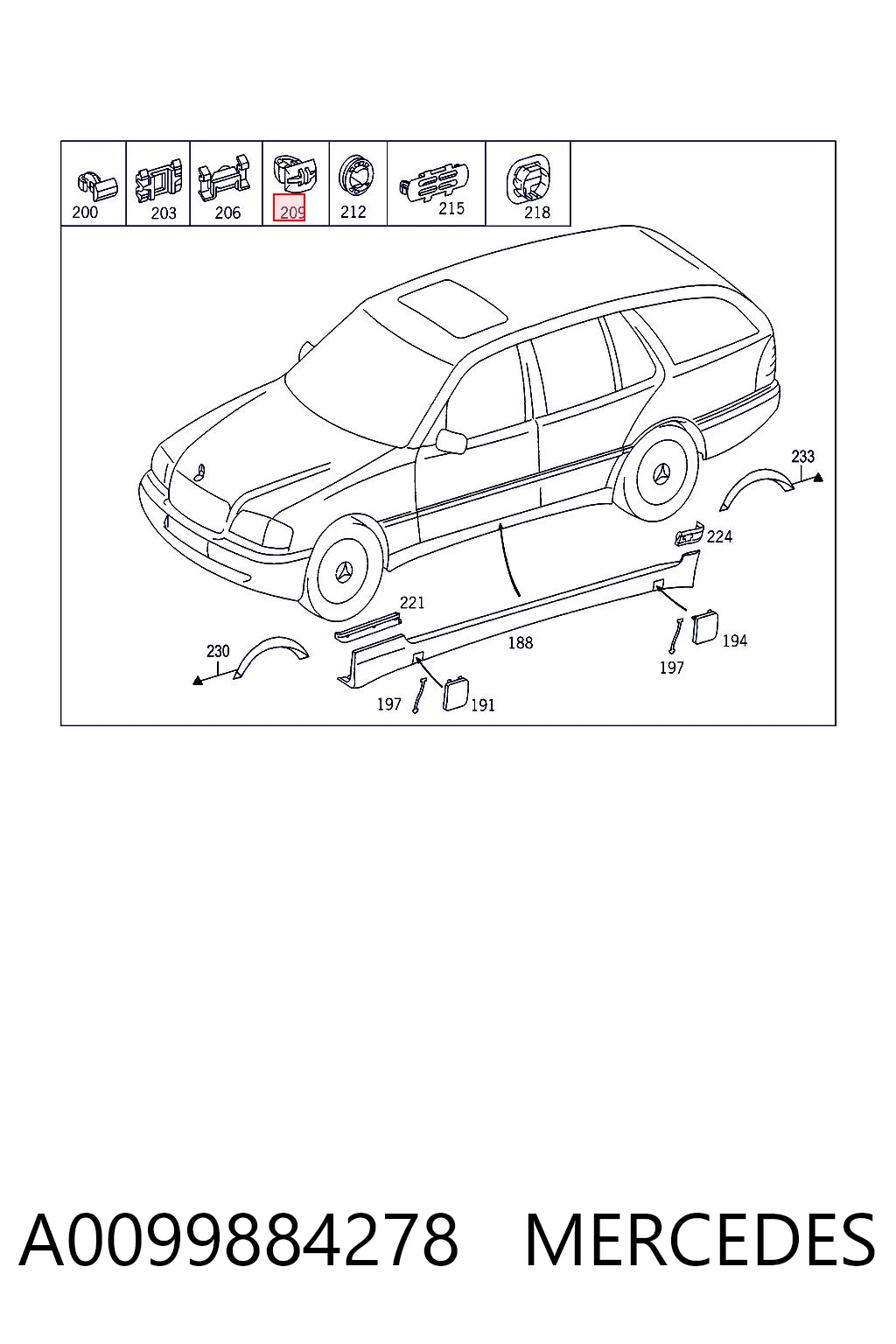A0099884278 Mercedes Clip de sujeción de moldura de estribo