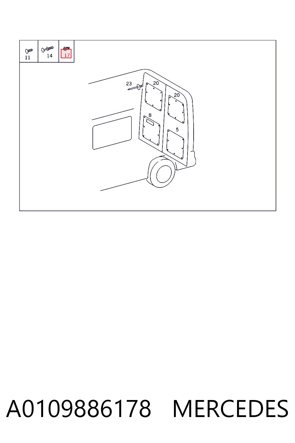 A0109886178 Mercedes Clip de sujeción de moldura de estribo