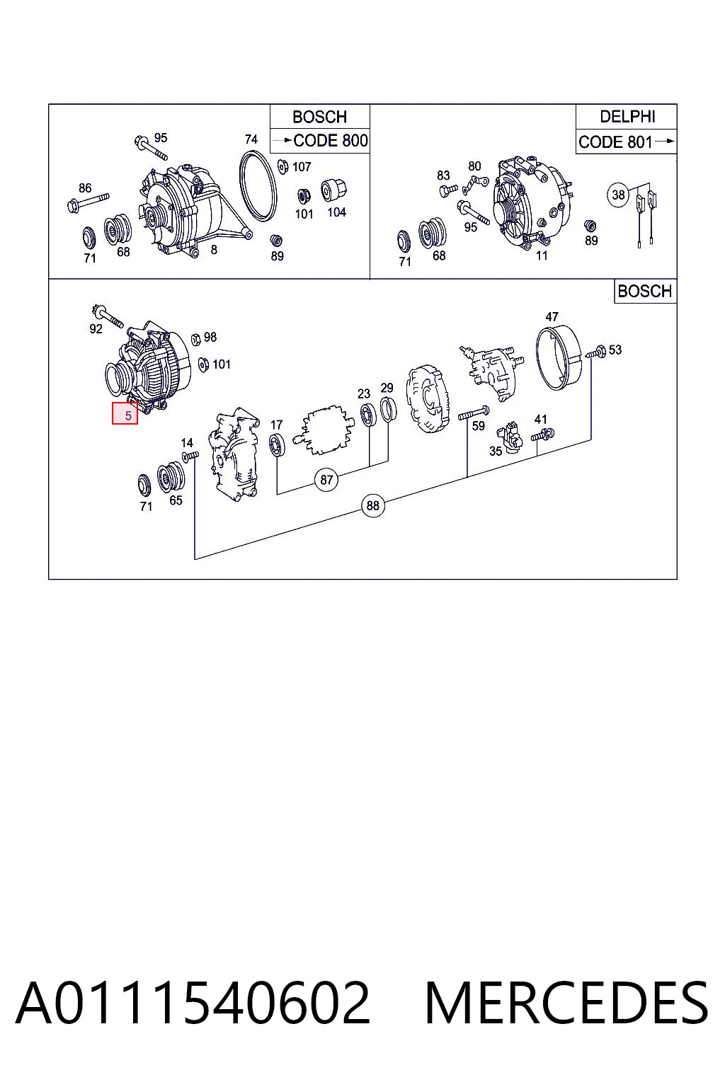 A0111540602 Mercedes Alternador de coche