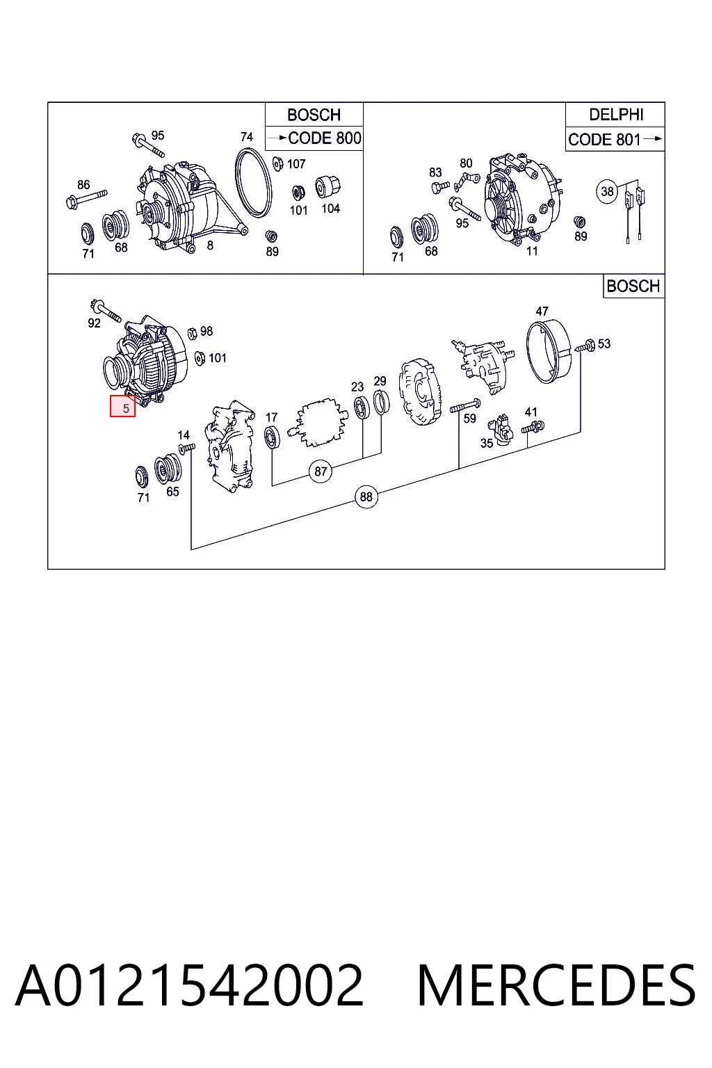 A0121542002 Mercedes Alternador de coche