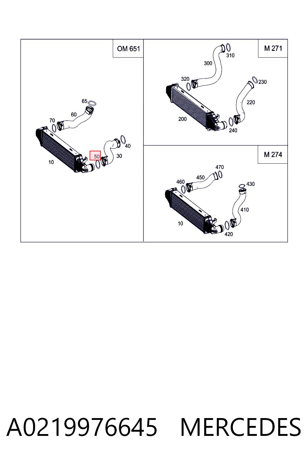 A0219976645 Mercedes Junta tórica del tubo del intercooler