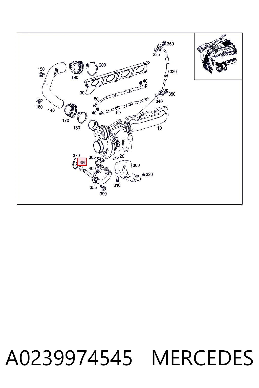 A0239974545 Mercedes Tubo de drenaje de aceite de turbocompresor
