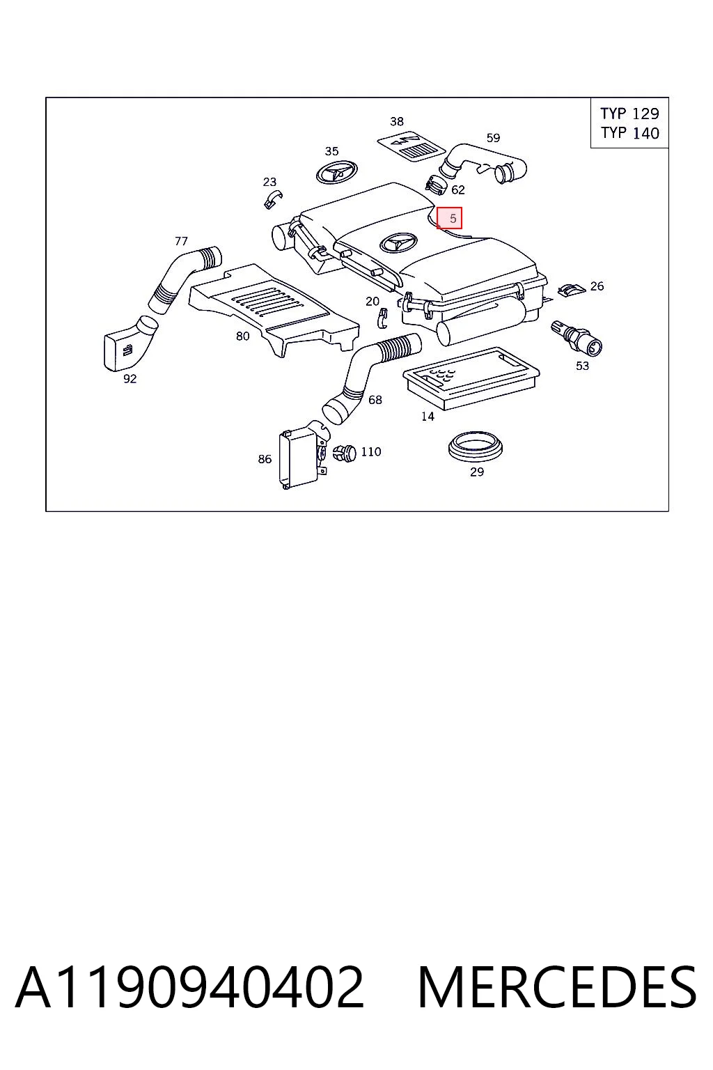 Caja del filtro de aire A1190940402 MERCEDES