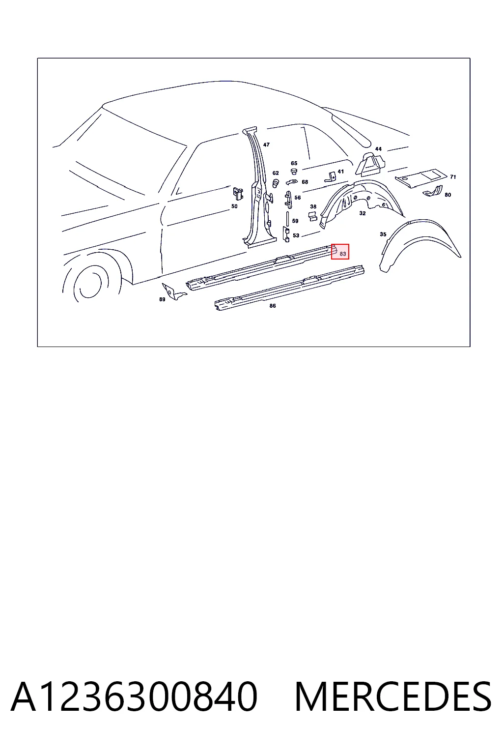 Umbral de puerta, derecha para Mercedes E  W123