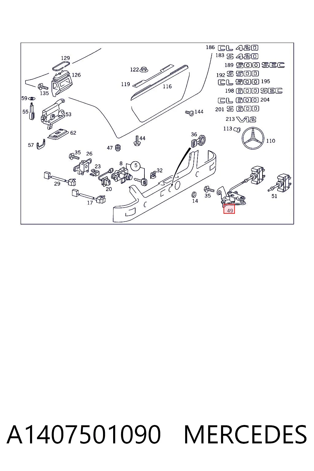 Comprar Cerradura de tapa de maletero Mercedes S  C140 a bajo precio