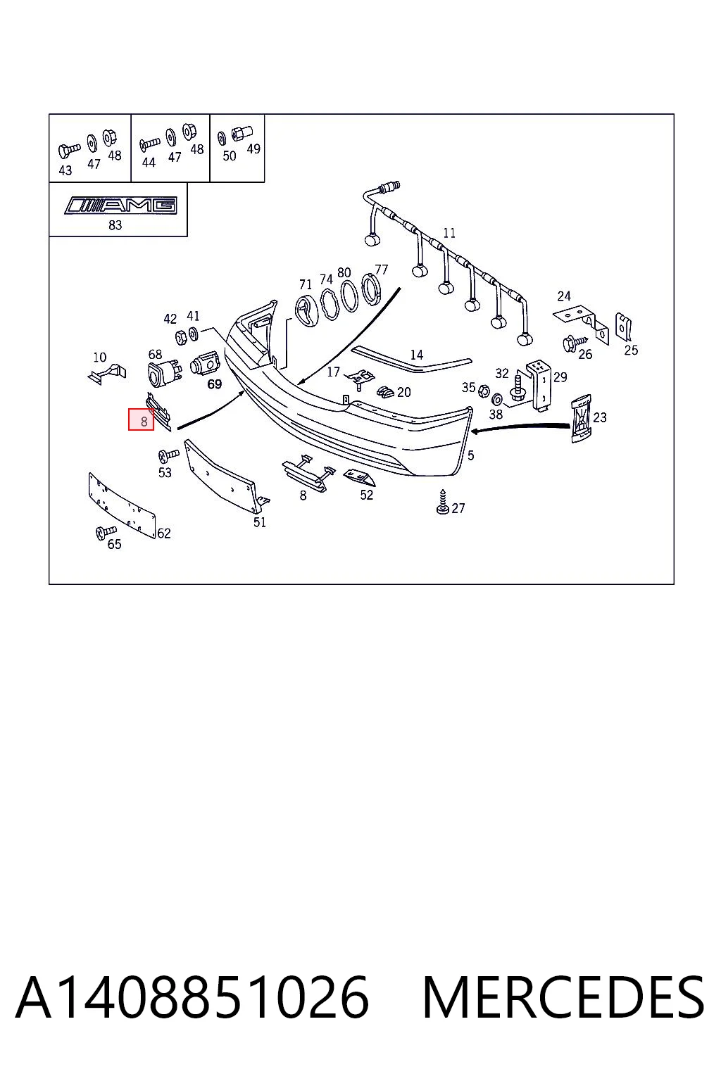 Tapa del gancho de remolque del parachoques delantero derecho A1408851026 MERCEDES