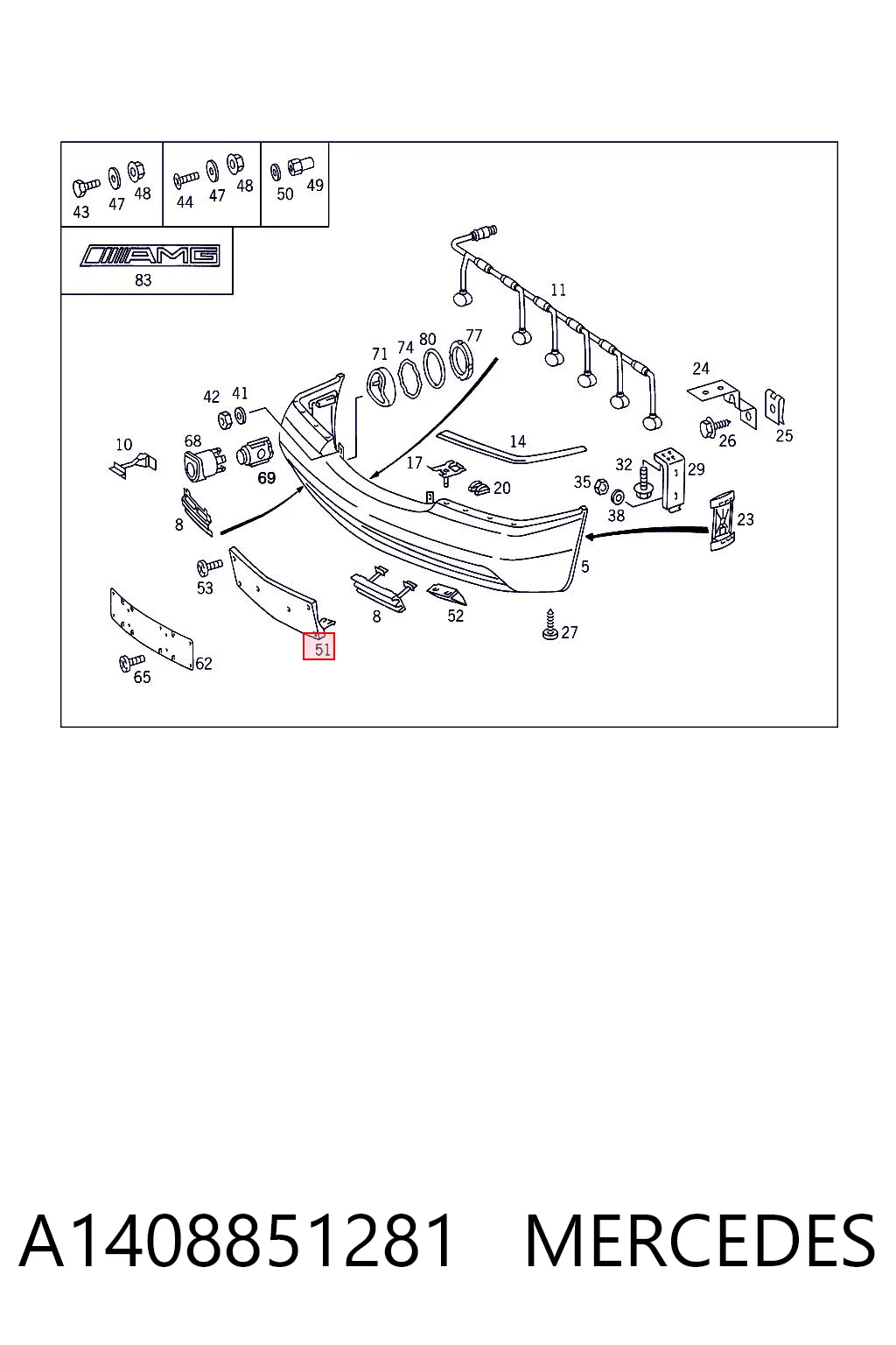 A1408851281 Mercedes Soporte de placa de matrícula delantera