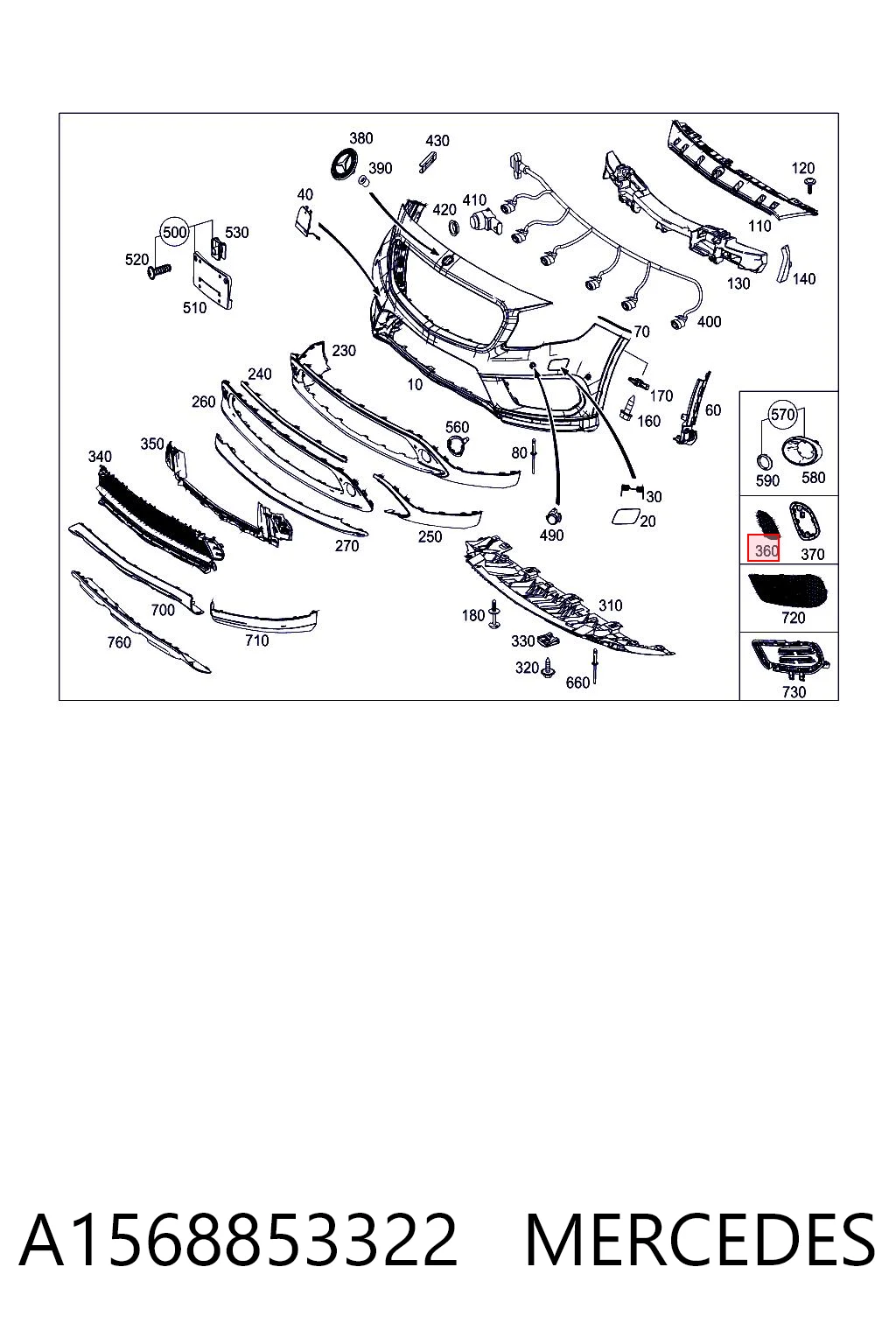 A1568853322 Mercedes Tapa de rejilla de faro antiniebla delantero izquierdo