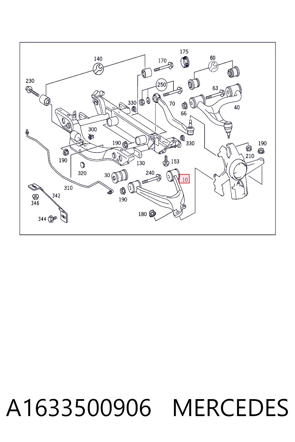 A1633500906 Mercedes Brazo inferior izquierdo de la suspensión trasera