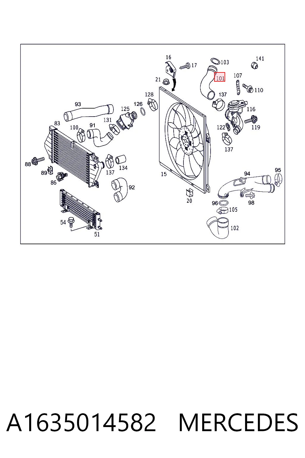 A1635014582 Mercedes Manguera del intercooler