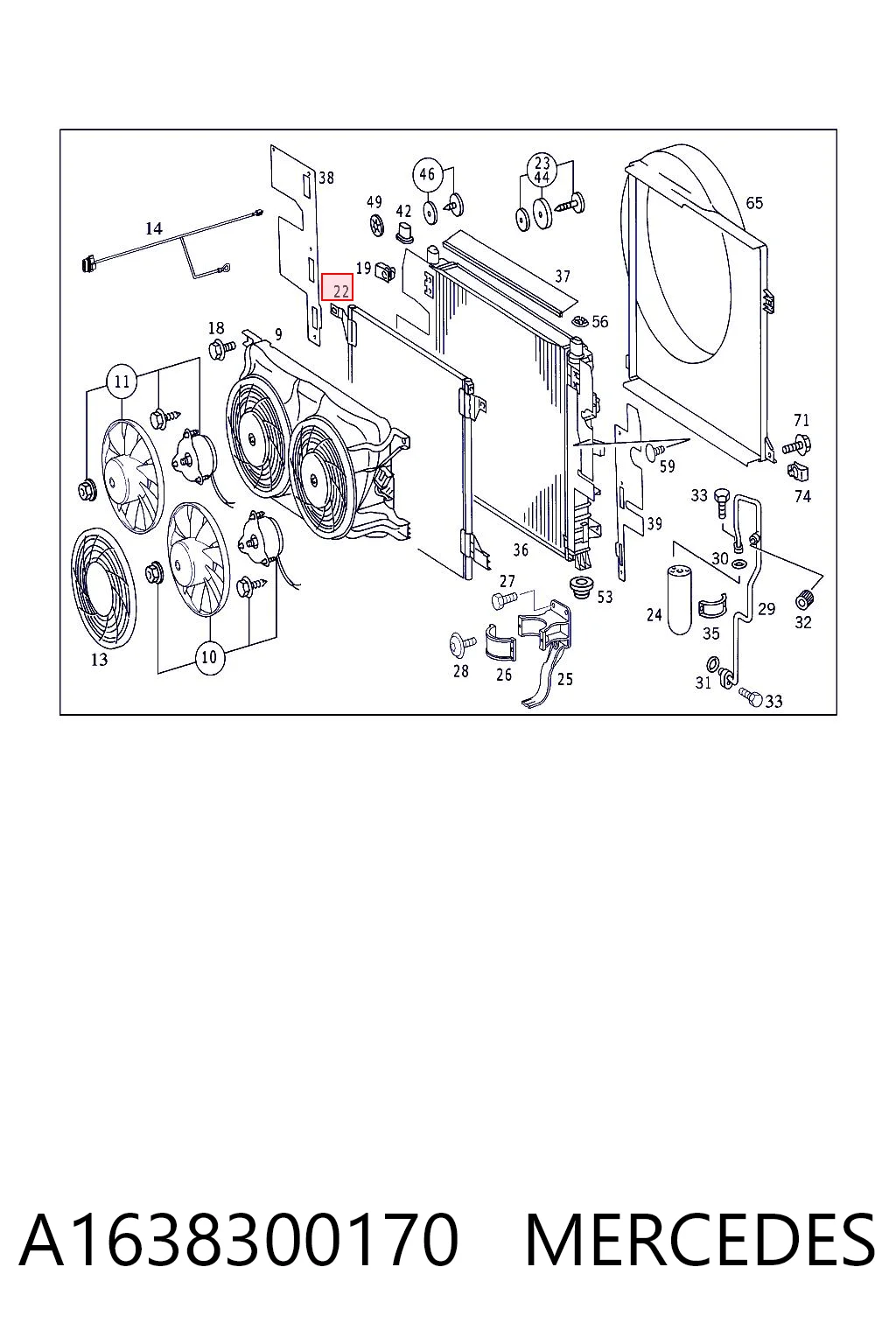 A1638300170 Mercedes Radiador de aire acondicionado