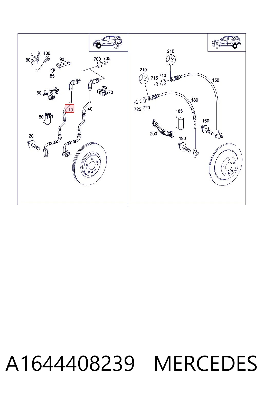 A1644408239 Mercedes Sensor de desgaste de las pastillas de freno delanteras