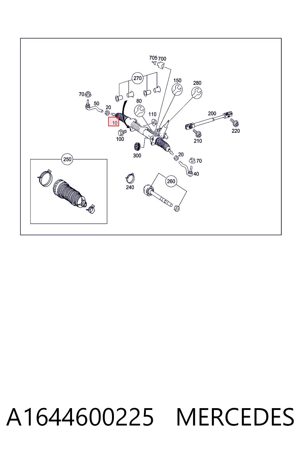 A1644600225 Mercedes Cremallera caja de direccion
