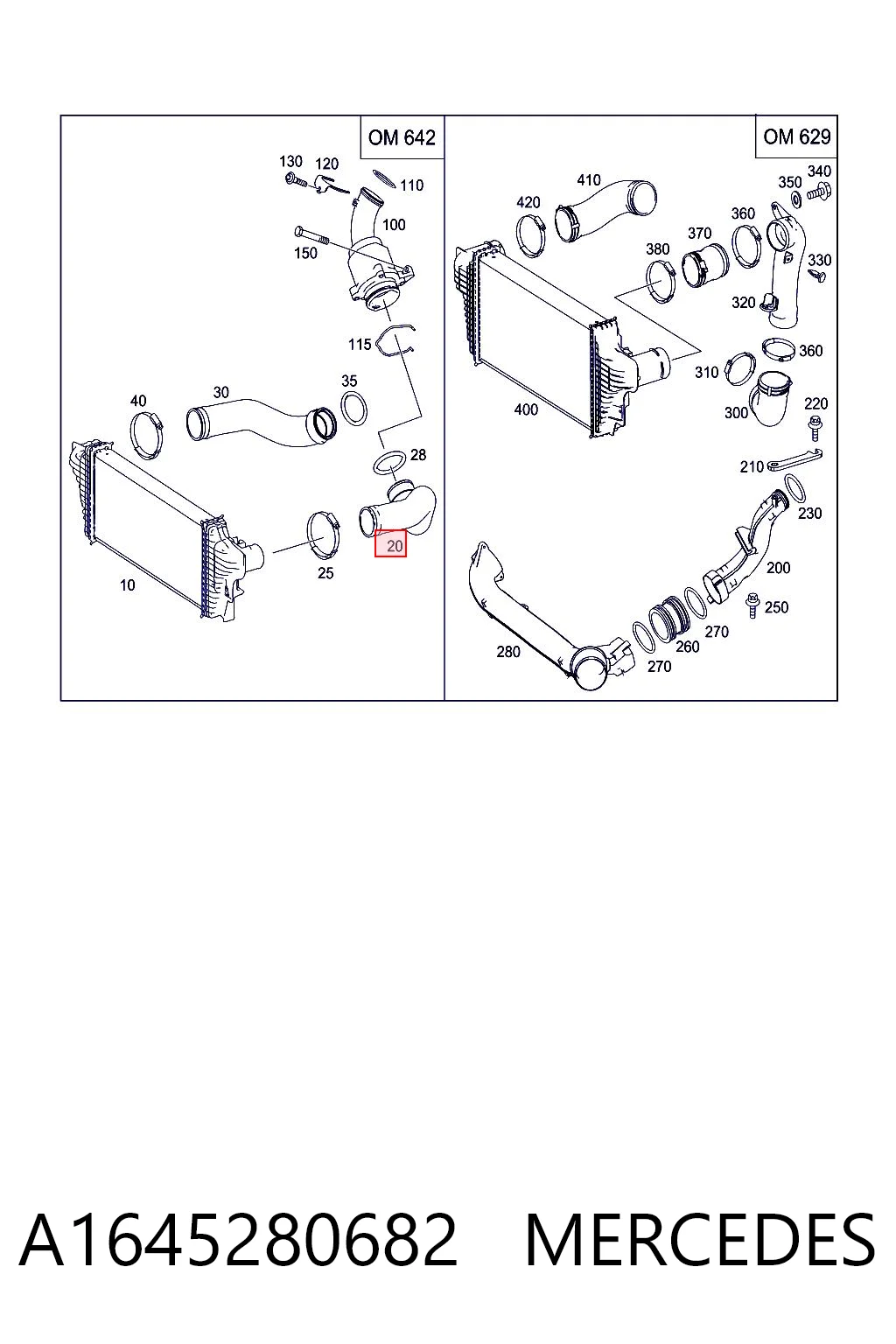 A1645280682 Mercedes Manguera del intercooler